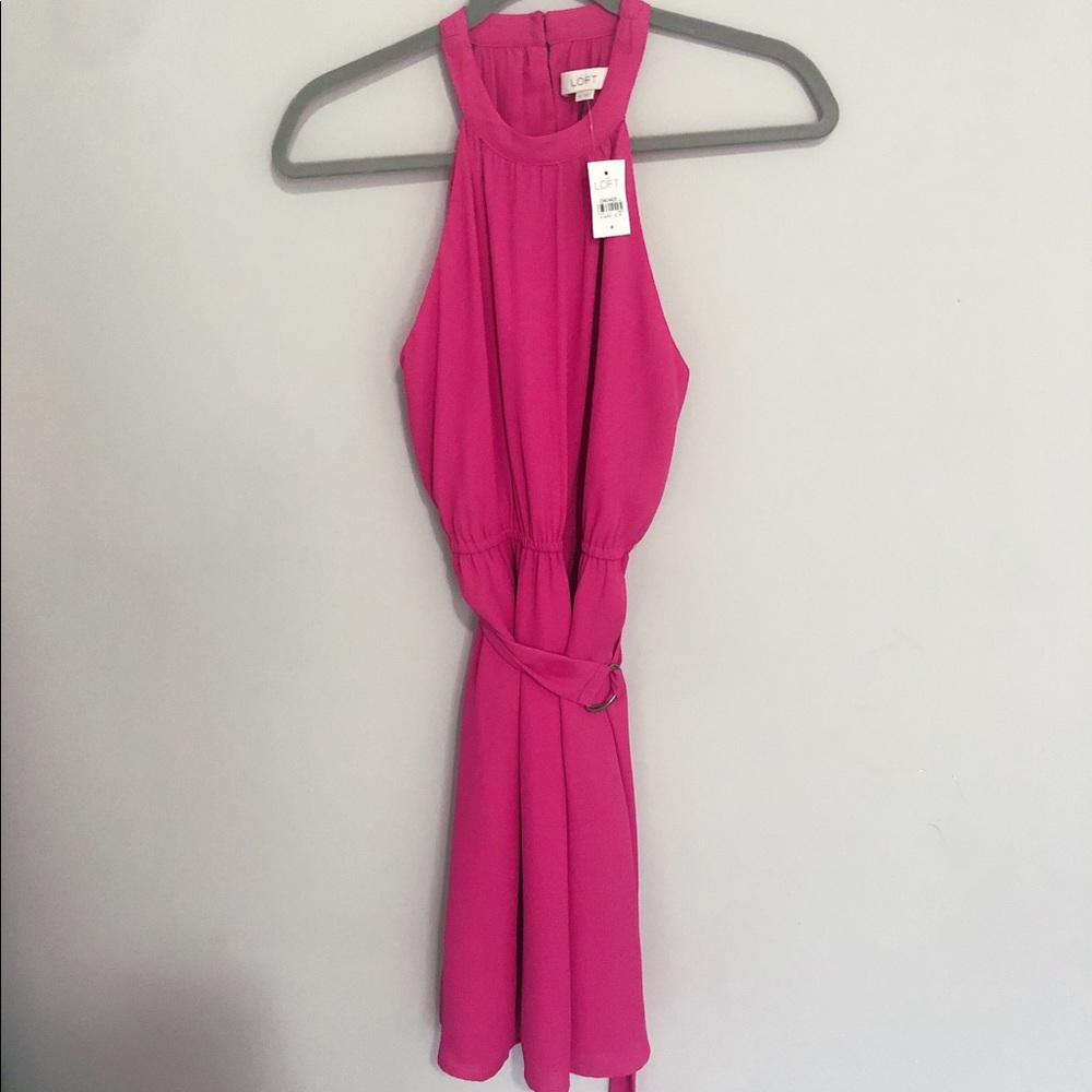 NWT Pink loft dress, halter neck, belted waist